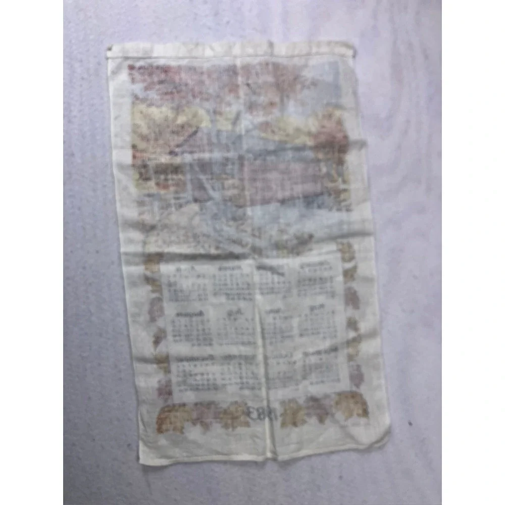 Vintage Tea Towel‎ Calendar White 1983 Covered Bridge Fall Linen Cottage
